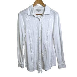 Chenault Size Medium Made in India White Embroidered Jersey Blouse